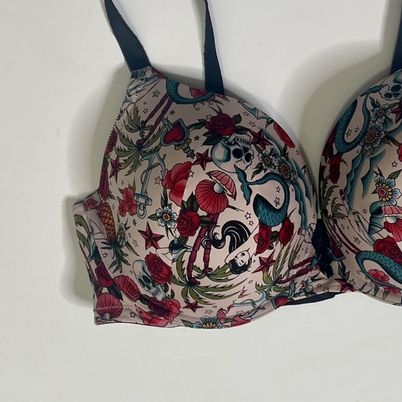 TORRID Curve Mermaid Tattoo Print Push Up Bra‎ Underwire Pin-Up Girl Retro 40DDD - Picture 3 of 13